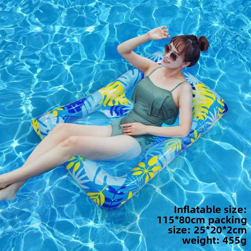 Eco-Friendly PVC Inflatable Lounge Chair - Tropical Leaf Print With Grid Design & Backrest (Single Floating Bed For Pool/Beach Lightweight & Durable)_desvips.com