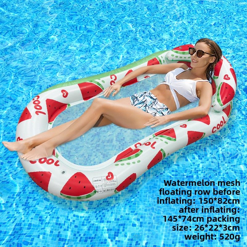 Eco-Friendly Inflatable Floating Lounge Chair With Mesh Seat & Headrest - Thickened Single Pool Float (Watermelon Design Quick-Dry & Portable)_desvips.com