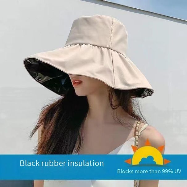 Women's UPF50+ Double-Layer Bucket Hat - Black Rubber Coated Foldable Sun Hat With Breathable Mesh Perfect For Outdoor/Beach_desvips.com