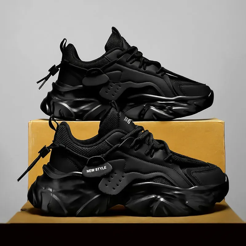 2025 New Minimalist Breathable Men's Sports Summer Platform Height Increasing Sneakers Black White Casual Outdoor_desvips.com