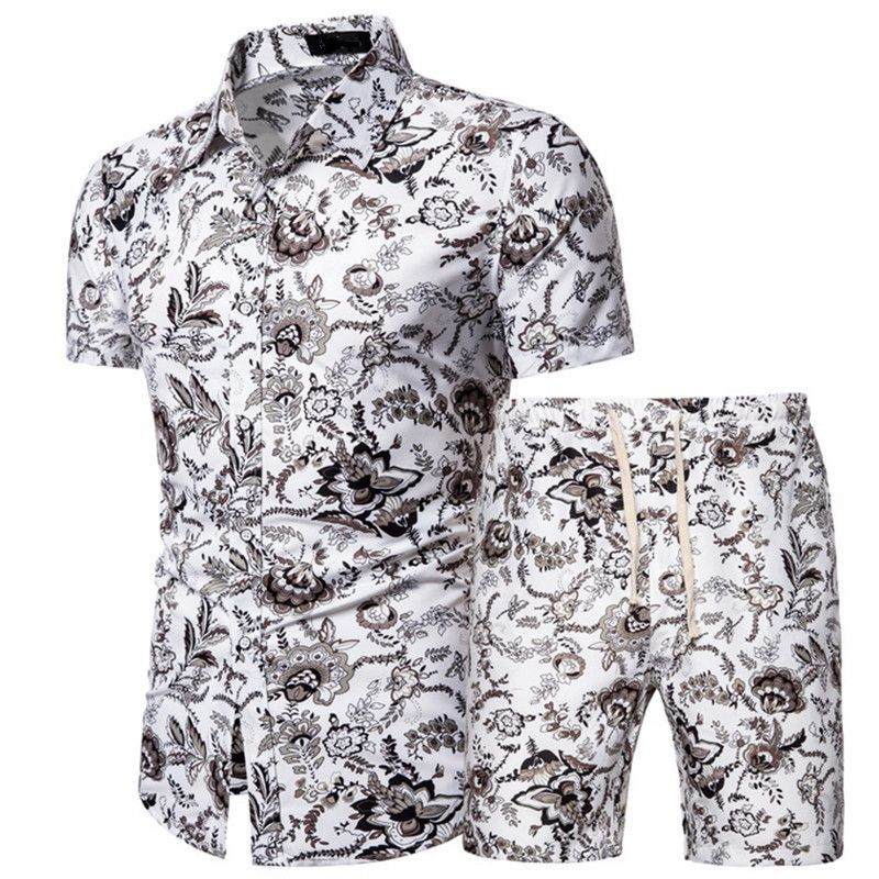 Men's Clothing Short Sleeve Shirt Printed Shirt Set _desvips.com