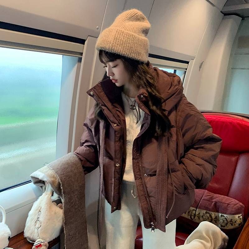 2024 New Bow Winter Korean Down Cotton Short Hooded Thickened Fashion Small Coat_desvips.com