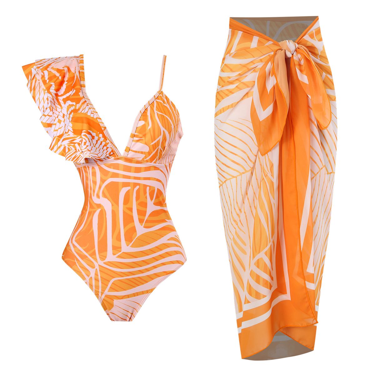 New Sexy One-piece Swimsuit For Women Hot Spring Fashion Slimming Swimsuit Chiffon Split Beach Dress Set_desvips.com