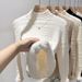 Women's Fleece-Lined Knit Sweater Semi-Turtleneck Thermal Long Sleeve Top For Winter (Includes Necklace) - Soft Faux Mink Fabric, Slim Fit, Pure Color_desvips.com