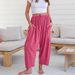 2025 Women`s Casual Loose Drawstring Mid-Waist Beach Sports Wide-Leg Pants With Pockets_desvips.com