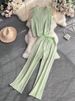 Women's Clothing round neck striped knitted vest top, two-piece suit, high waist, slimming, straight wide-leg pants_desvips.com