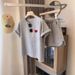 2025 Summer Loose Casual Sports For Women, Embroidered Heart Design, Youthful Gray Short-Sleeve T-Shirt And Shorts_desvips.com