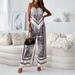 Women's clothing new fashion printed suspenders chest wrap + positioning flower pants suit_desvips.com