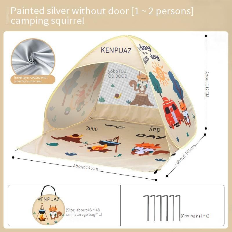 Kids Play Tent With Squirrel Design Portable Sun Shelter For Indoor Outdoor Use UV Protection Mosquito Net_desvips.com