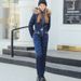 Women's Winter Jumpsuit Fleece-Lined Hooded Coat With Detachable Faux Fur Collar, Warm Polyester Pants Set For Cold Weather (Pink/Black/Blue/Burgundy)_desvips.com