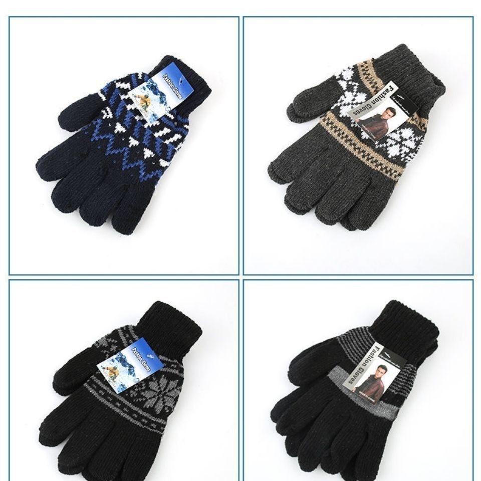 001 Men's Jacquard Gloves Wholesale Knitted Warm Winter Magic Fingered Fleece Lined For Cycling And Skiing_desvips.com