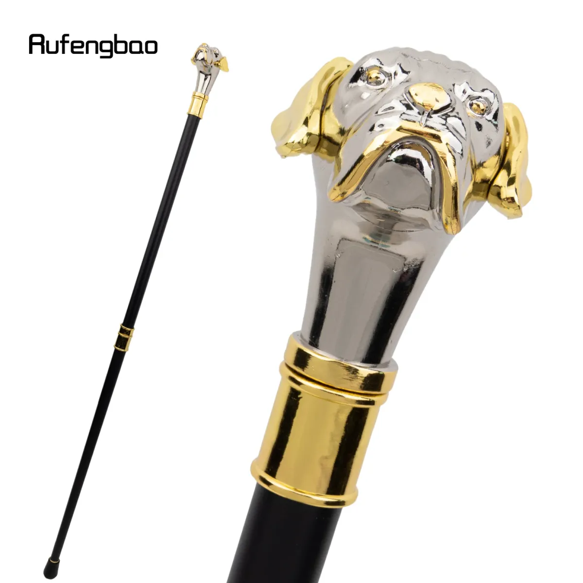 Golden Silver Dog Handle Luxury Stage Cane Decorative Stick Decorative Cane Halloween Cosplay And Parties, For Cosplay & Party_desvips.com