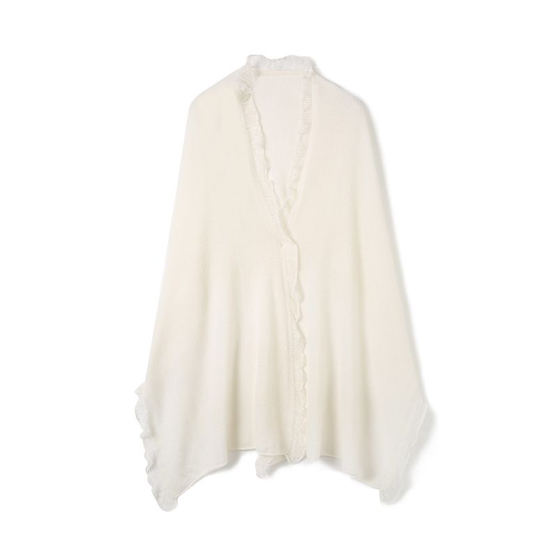 Skin-friendly Soft 100% Australian Wool Knitted Shawl Women's Warm Tassel Ruffled Shawl Scarf_desvips.com