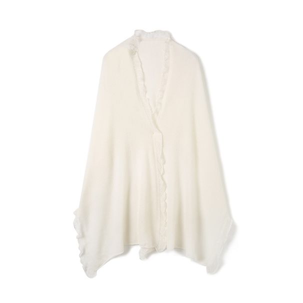 Skin-friendly Soft 100% Australian Wool Knitted Shawl Women's Warm Tassel Ruffled Shawl Scarf_desvips.com