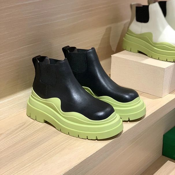 New 2026 Thick-Soled Martin Unisex Avocado Color Chimney Square Toe Genuine Leather Short Boots Large Size_desvips.com