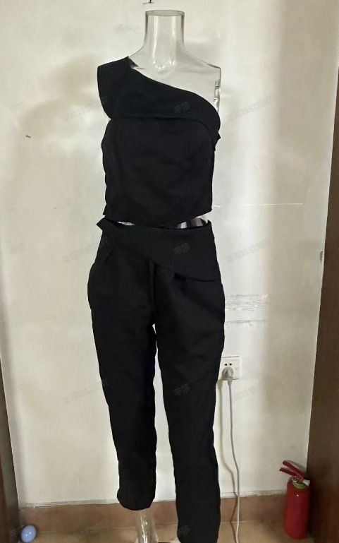 Women's Clothing Oblique Collar Halter Slim Fit Top High Waist Straight Pants Set_desvips.com