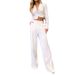 Women's Clothing autumn new fashion home simple asymmetric long pure white trousers_desvips.com