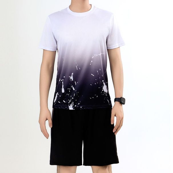 Summer Gradient Color Sports Suit, Breathable Quick-drying, Round-neck Couple's Running Badminton Outfit, Short-sleeved_desvips.com