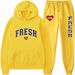 Printed Loose Spring Autumn Hooded Sweatshirt And Jogger Pants Set_desvips.com