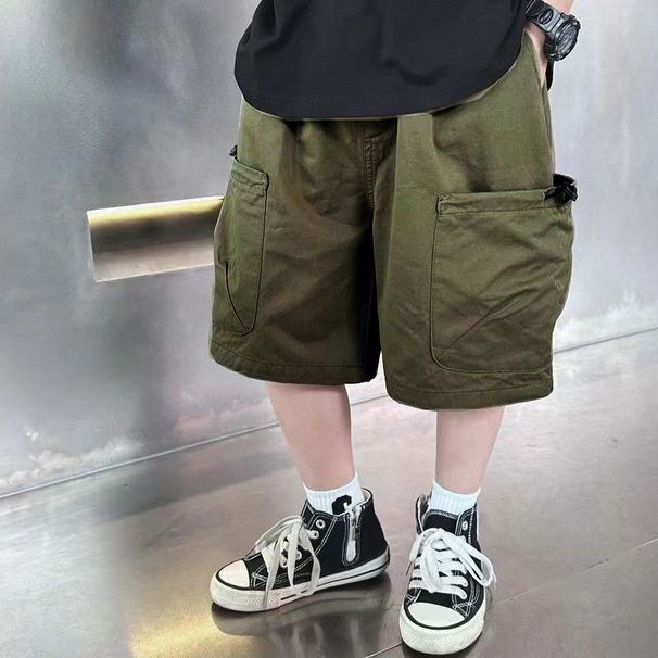 Boys' 2024 New Japanese Style Children's Clothing Summer Thin Cargo Shorts For Older Kids Stylish Knee-Length Pants_desvips.com