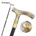 Golden White Wolf Head Flower Totem Relief Walking Cane Fashion Walking Stick Gentleman Crosier Knob Walking Stick 93cm_desvips.com