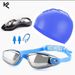 Swimming Caps Swimming Goggles And Swimming Cap Set HD Anti Fog Electroplating Colorful Professional Silicone Swimming Cap Swimming Goggles Boxed_desvips.com