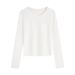 Straight Shoulder Crew Neck Slim Long-sleeved T-shirt Women's 2025 Autumn New Pinched Waist Short Slimming Women's Top Base Shirt_desvips.com