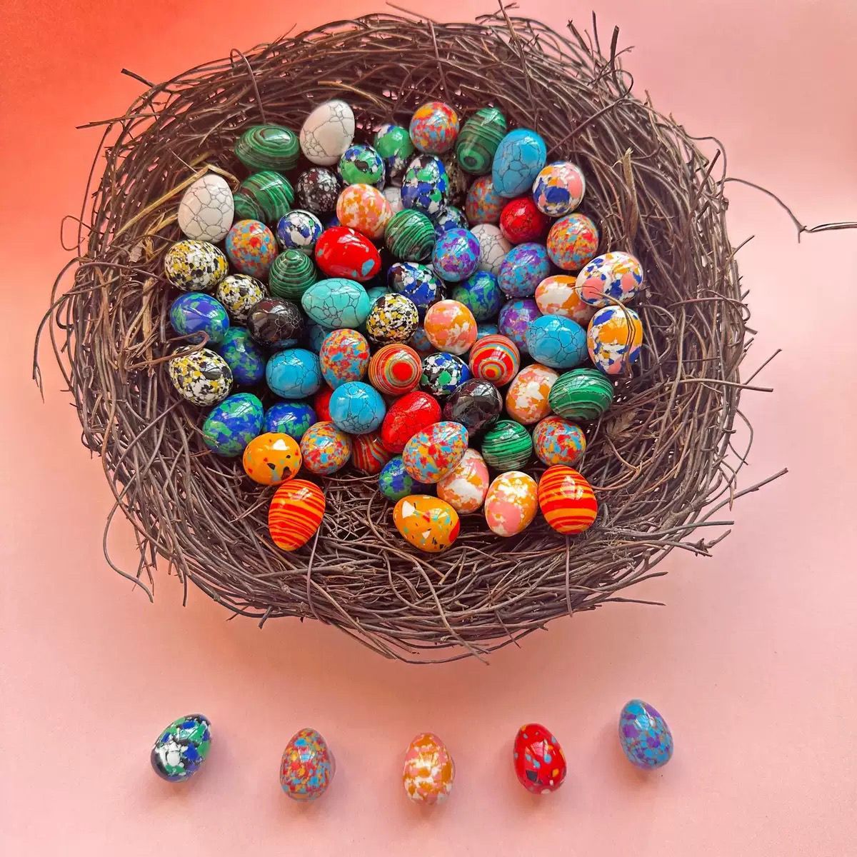 Natural Crystal Raw Five Elements Stone Egg Mineral Set Box Ornament Easter Egg, Color Random_desvips.com
