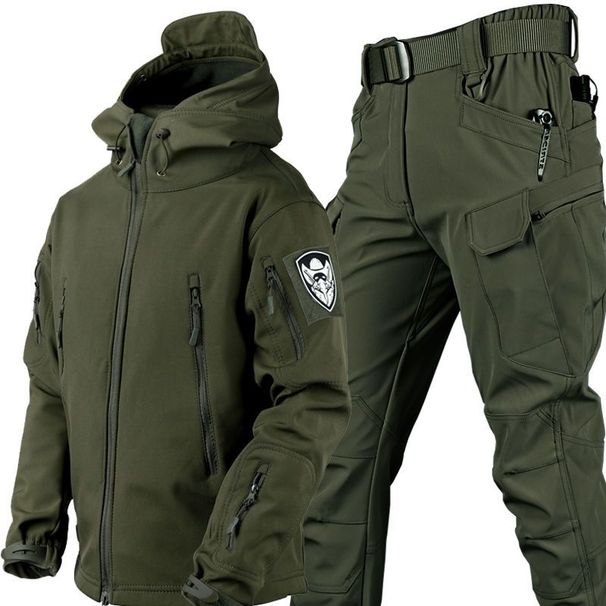 【 Well - Reviewed】 Outdoor Shark Skin Assault Set For Men, Autumn Winter Fleece Jacket, Soft Shell_desvips.com