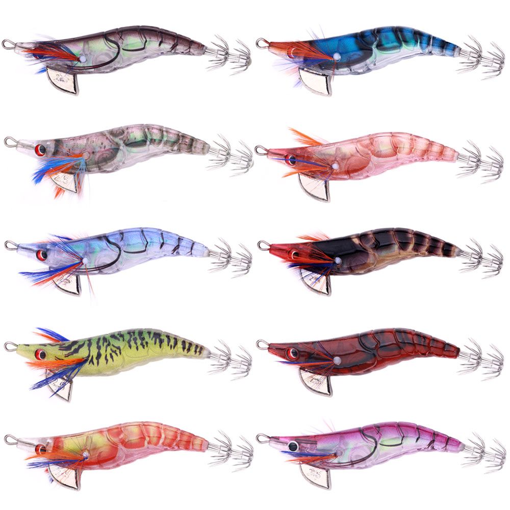 HENGJIA 10PCS 4.02in/10.2cm 12.1g Squid Bait Artificial Jigging Lures Slow Sinking Squid Hooks Sea Fishing Octopus Cuttlefish Luminous Tackle Lure_desvips.com