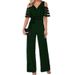 Women's Clothing V-neck strapless solid color high waist party jumpsuit trousers belt women's wide-leg pants_desvips.com