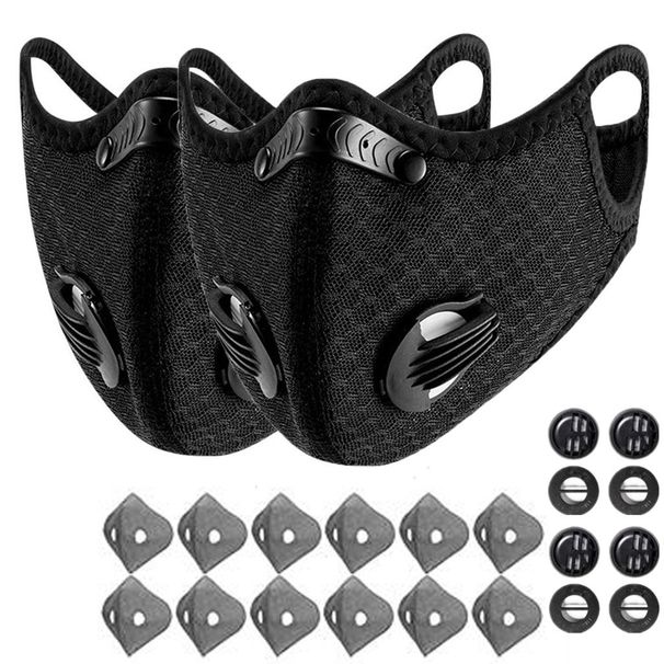 2x Waschbar Wiederverwendbar Halbe Gesichtsbedeckung Atemgerät Staub Maske Mit Ersatzfilter Sport Arbeitsplatz Anti-Verschmutzung Gesichtsschutz_desvips.com