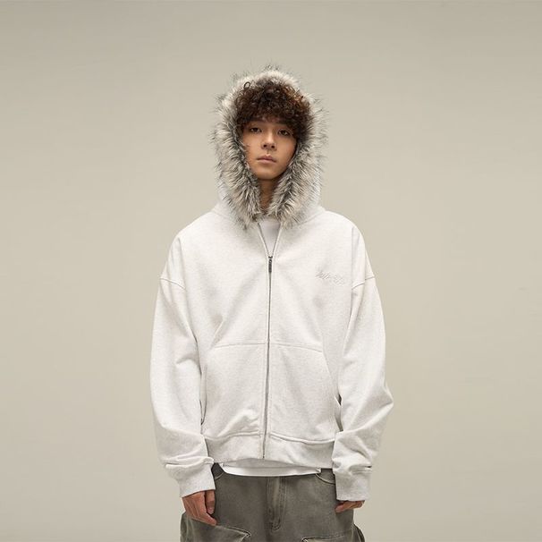 Hooded Zipper Cardigan Spring And Autumn New Trendy High-End Jacket Sweatshirt American Style Fur Collar_desvips.com