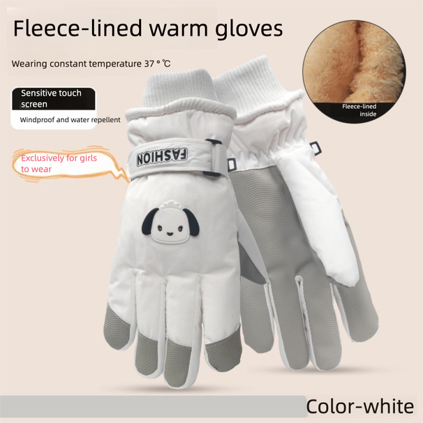 Windproof Thickened Cold-proof Skiing Riding Women's High Appearance Warm Cute Fleece-lined Touchscreen Gloves_desvips.com