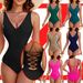 One-Piece Suits Summer TrendDeep V Contrast Color Slim Strap Women's Vacation Sexy One Piece Swimsuit_desvips.com