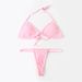 Women's Sexy Small Chest Gathered Halter Three-Point Fashion Letter Drawstring Bikini Vacation Swimsuit_desvips.com