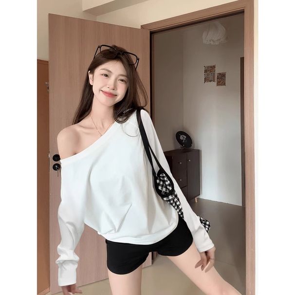 Spring 2026 Pure Desire Top For Women, Loose And Casual Long-Sleeve T-Shirt, Stylish Off-Shoulder Versatile Base Shirt_desvips.com