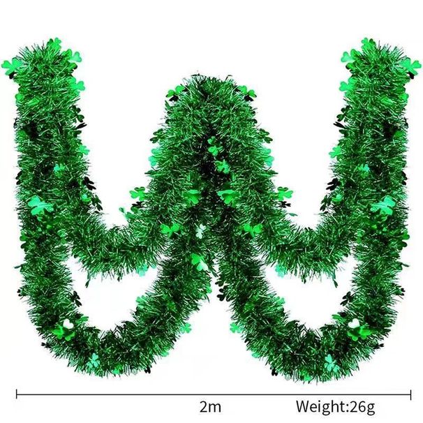 Cross-border St. Patrick's Day Green Shamrock Tinsel Garland Irish Holiday Atmosphere Decoration Props_desvips.com