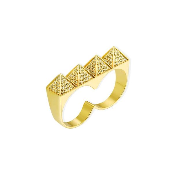 2025 Gold Fashionable Finger Ring With Double Connected Fingers, Egyptian Pyramid Cross Hollow Design Gift_desvips.com