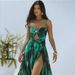 Surge 2024 European American Swimwear New Green Ink Print Hollow Out Swimsuit And Split Umbrella Skirt Vacation Set 25149_desvips.com
