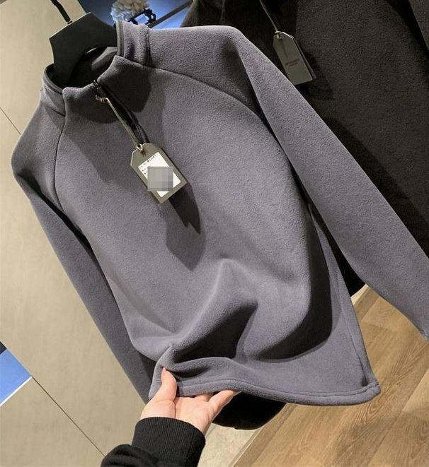Men's Outdoor Half Zip Stand Collar Sweatshirt, Autumn And Winter Fleece Lined Thick Warm Long Sleeved Base Layer Sports Jacket_desvips.com