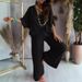 Women's Clothing V neck bat sleeve top casual pants set_desvips.com