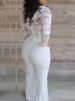 Women's sexy deep v white see-through lace splicing jumpsuit _desvips.com
