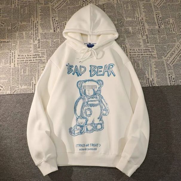 Trendy American Hip-Hop Bear Sweatshirt For Men And Women, Fleece-Lined, Loose Fit, Ins Style, High Street, Couple_desvips.com