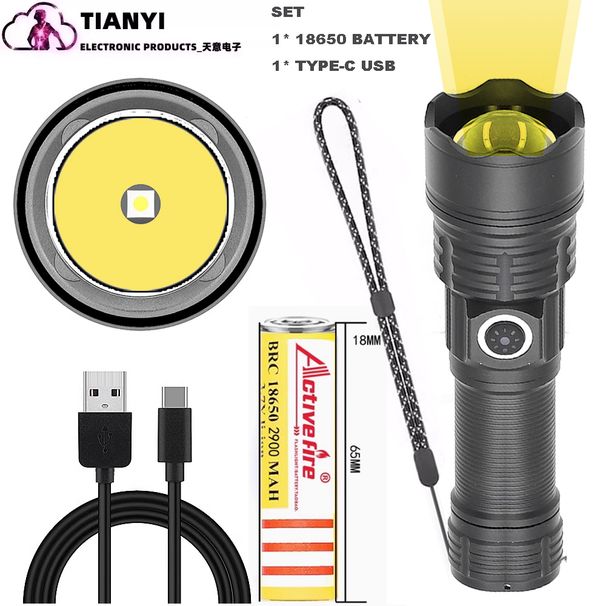 Tactical Flashlight, Strong Light, USB Rechargeable, High-brightness Search, Adjustable Focus, Bracket Flashlight, Yellow Light,_desvips.com