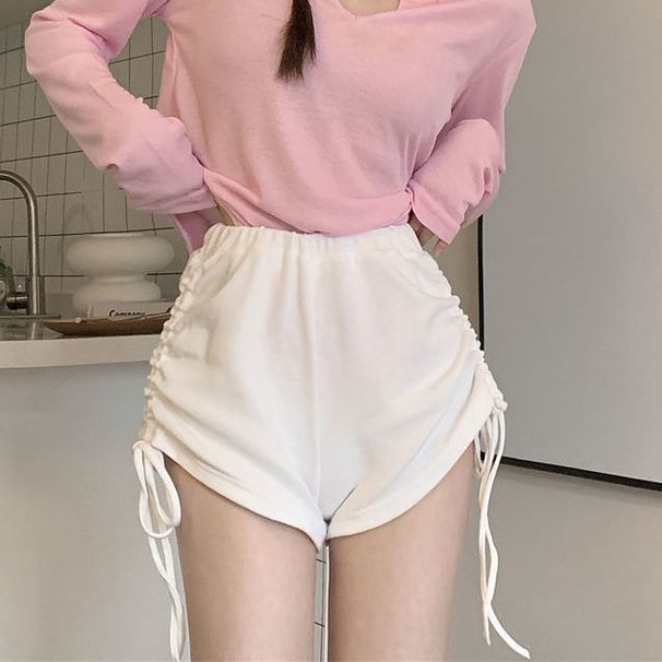 Purely Sexy Casual Outfit For Women: Thin Long-Sleeve Sunscreen Shirt And Summer Sports Shorts Two-Piece Set_desvips.com