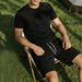 2026 Spring/Summer Men's Linen-Like Short Sleeve Shorts Set Outdoor Camping, Relaxed Fit, Multi-Color Breathable Sports_desvips.com