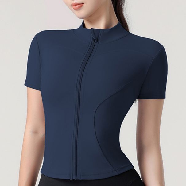 Women's Yoga Jacket High Elastic Yoga Stand Collar Tight Sports Coat Naked Fitness Short Sleeve Female_desvips.com