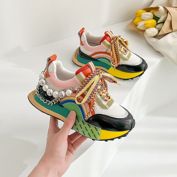 Versatile genuine leather Forrest Gump shoes for women 2024 spring and summer new colorful ethnic style thick soled casual shoes dad shoes for women_desvips.com