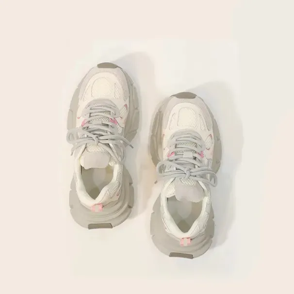 TOP Designer 2025 Spring/Summer Women's Dad Shoes Mesh Thick Sole Height Increasing Fashion Lace-up Casual Versatile_desvips.com